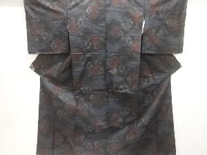 雲に草花模様織出し本場泥大島紬着物